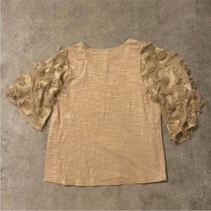 AndTheWhy Blouse Womens S Tan 3/4 Sleeve Frayed Fringe Raw Hem Top Southwest